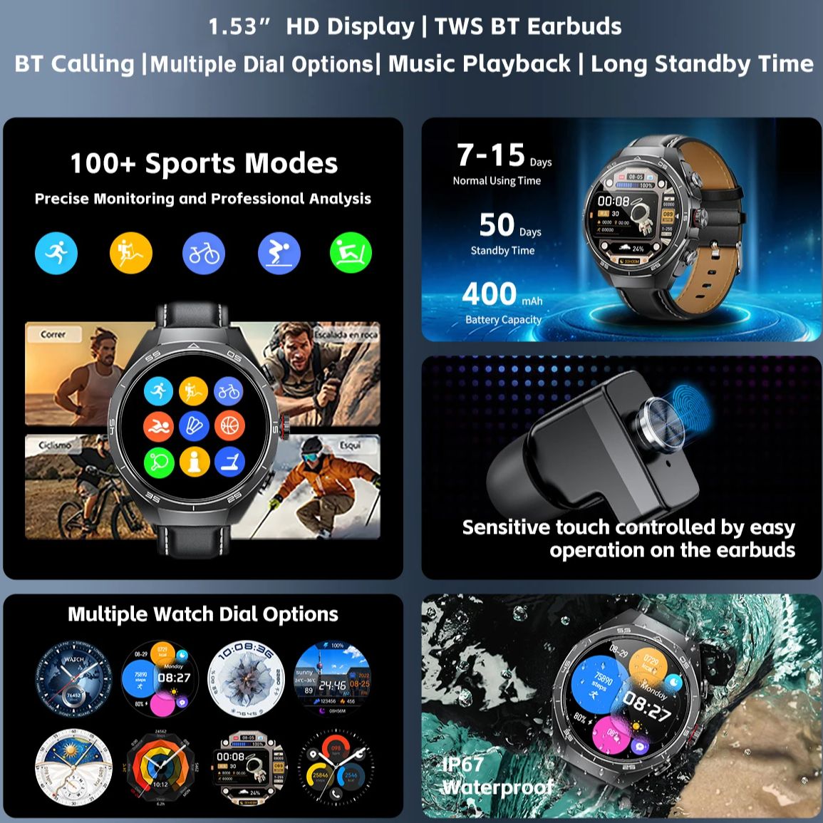 NFC Headset Smart Watch 2 in 1 - Sports Earphone Hook review and price