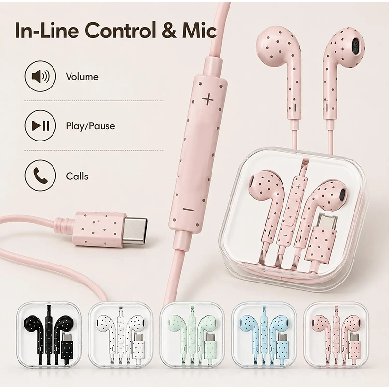 Type C Earphones Polka Dot Sta - Wired Earphone Mic review and price