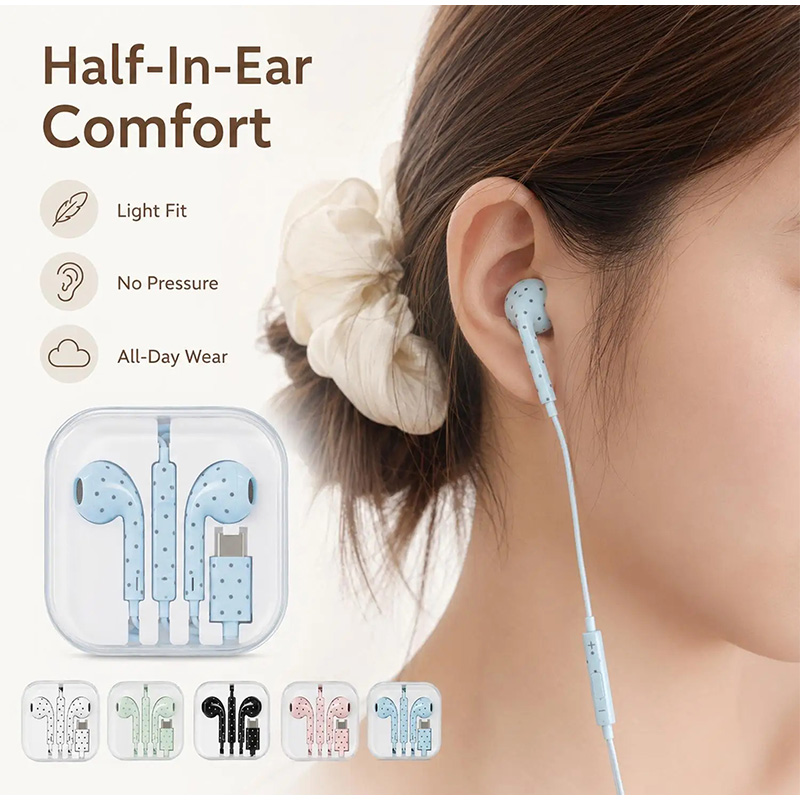 Type C Earphones Polka Dot Sta - Wired Earphone Mic review and price