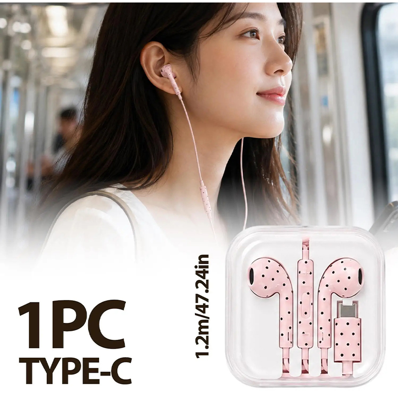 Type C Earphones Polka Dot Sta - Wired Earphone Mic review and price